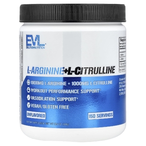 EVLution Nutrition, L-аргинин + L-цитруллин, без вкусовых добавок, 300 г (10,6 унции)