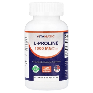 Vitamatic, L-пролин, 120 растительных капсул (500 мг в 1 капсуле)