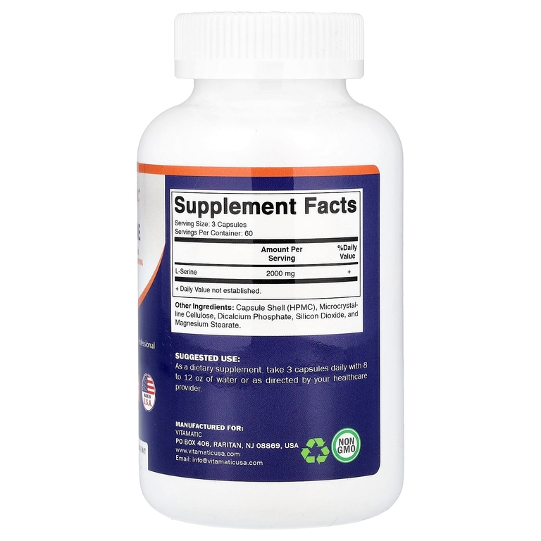 Vitamatic, L серин, 180 растительных капсул (666 мг в 1 капсуле)