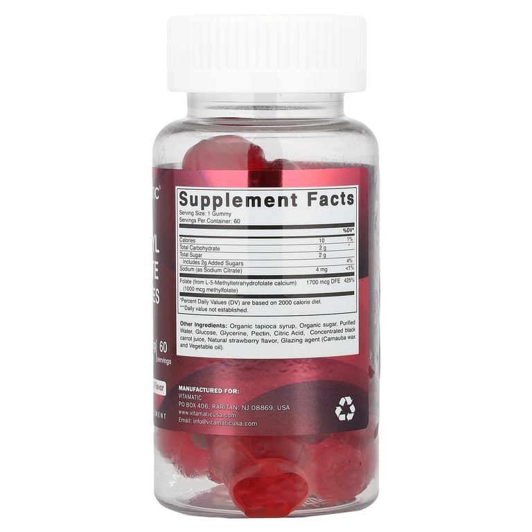Vitamatic, Метилфолат, натуральная клубника, 1000 мкг, 60 жевательных таблеток