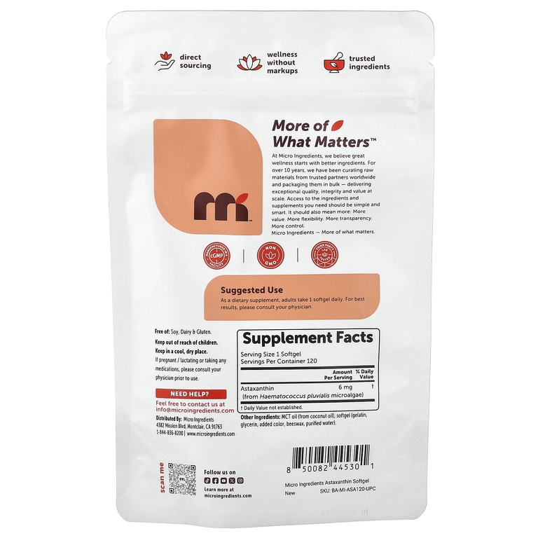 Micro Ingredients, астаксантин, 6 мг, 120 капсул
