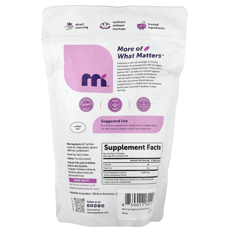 Micro Ingredients, Бергамот с цитрусовым, 240 капсул (333,33 мг в 1 капсуле)