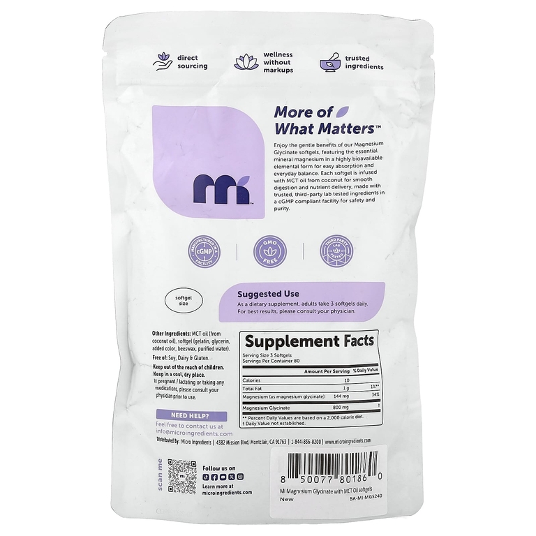 Micro Ingredients, Глицинат магния, 240 капсул (266,66 мг в 1 капсуле)