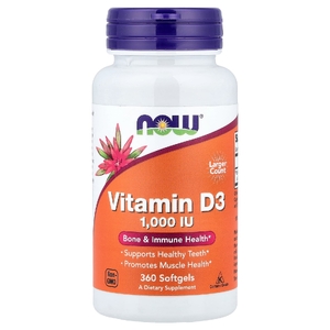 NOW Foods, витамин D3, высокоэффективный, 1000 МЕ, 360 капсул
