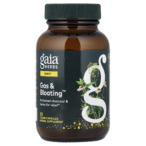 Gaia Herbs, Активированный уголь и травы для облегчения симптоматического газообразования и вздутия, 50 веганских капсул