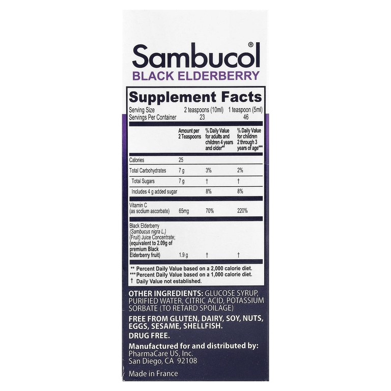 Sambucol, улучшенный сироп из чёрной бузины для поддержки иммунитета, для детей от 2 лет, со вкусом ягод, 120 мл (4 жидк. унции)