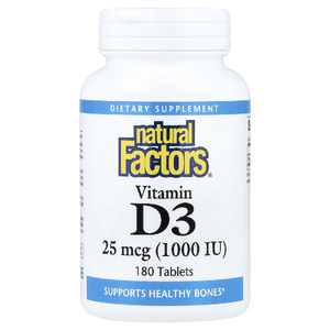 Natural Factors, витамин D3, 25 мкг (1000 МЕ), 180 таблеток
