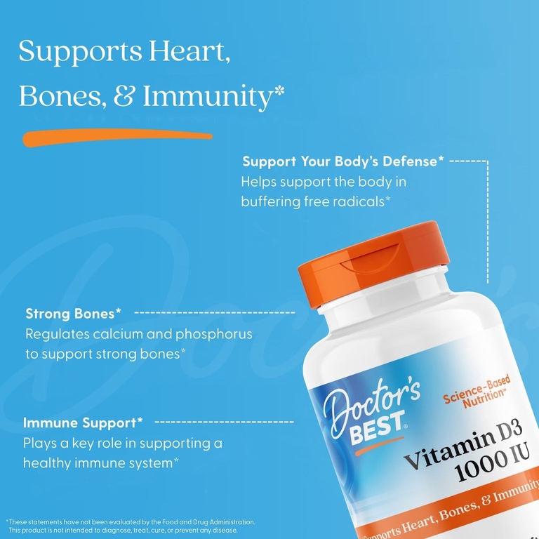 Doctor's Best, витамин D3, 25 мкг (1000 МЕ), 180 капсул