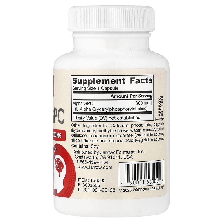 Jarrow Formulas, альфа-глицерофосфорилхолин, 300 мг, 60 растительных капсул