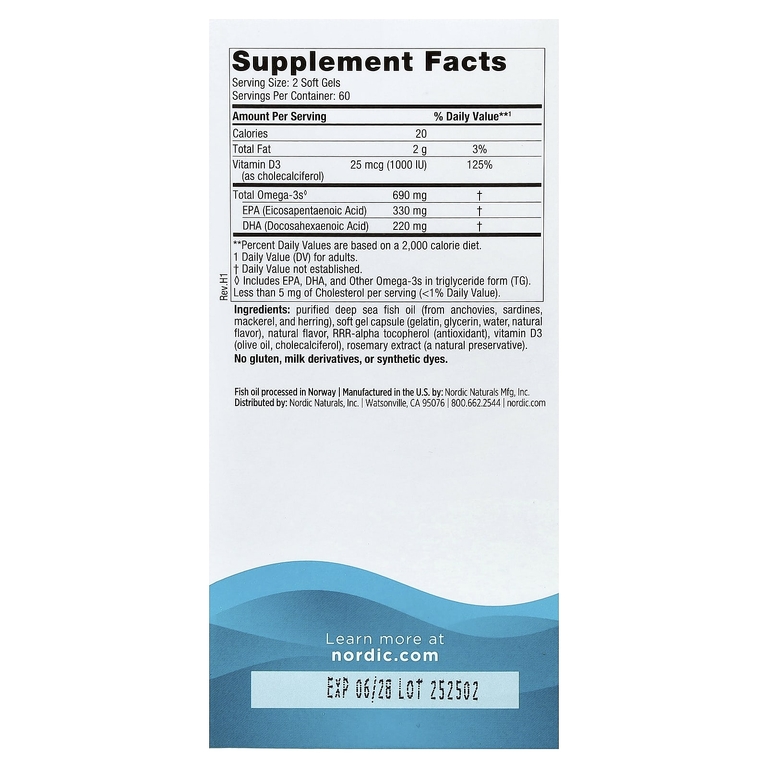 Nordic Naturals, омега-3 с витамином Д, с лимонным вкусом, 120 желатиновых капсул
