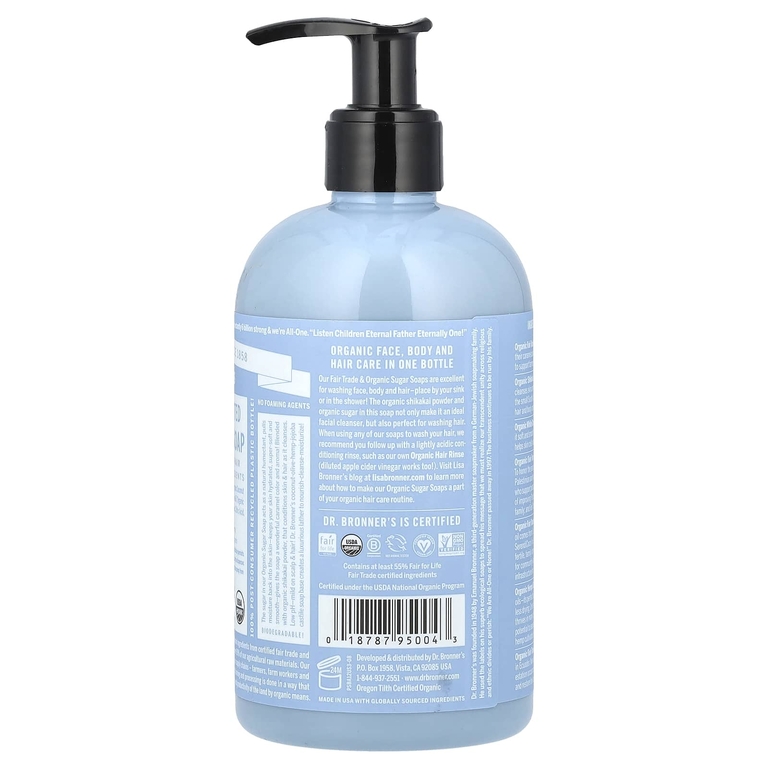 Dr. Bronner's, 4 в 1 органическое мыло с сахаром, для лица, тела, рук и волос, для детей, без запаха, 355 мл (12 жидк. унций)