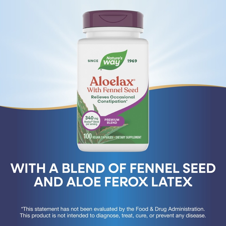 Nature's Way, смесь для улучшения перистальтики кишечника Aloelax® с семенами фенхеля, 100 веганских капсул
