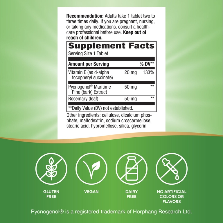 Nature's Way, экстракт коры сосны приморской Pycnogenol®, 30 веганских таблеток