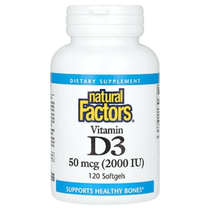 Natural Factors, витамин D3, 50 мкг (2000 МЕ), 120 мягких таблеток