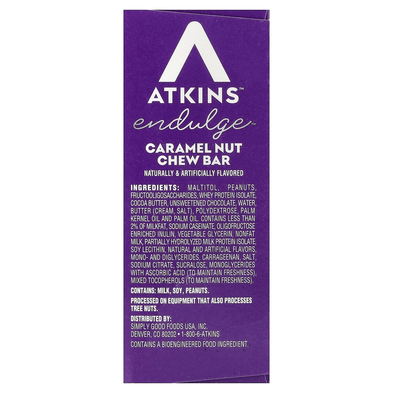 Atkins, батончики с карамелью и орехами, 5 шт. по 34 г (1,2 унции)
