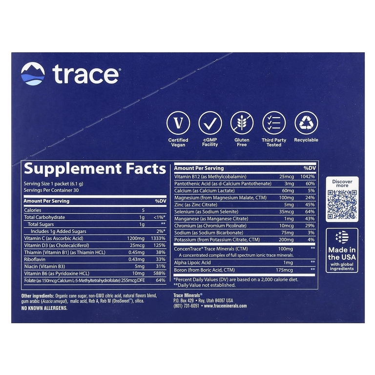 Trace, Power Pak, лимон и лайм, 30 пакетиков в виде стиков по 6,1 г (0,22 унции)