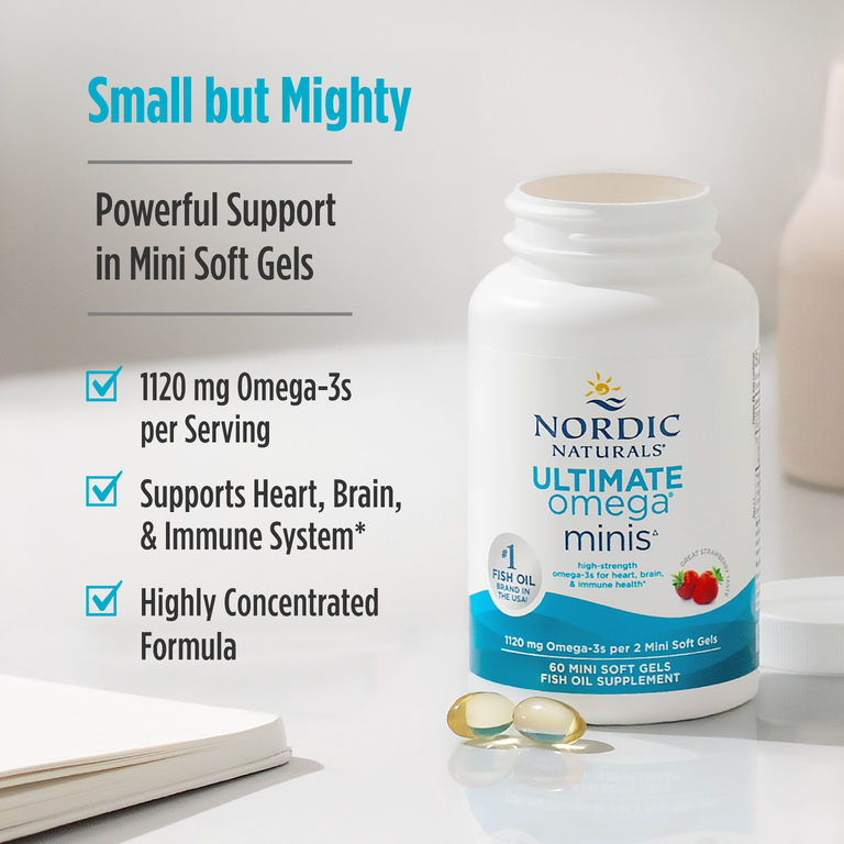 Nordic Naturals, омега-3 мини, со вкусом клубники, 60 мини-капсул (560 мг в 1 капсуле)