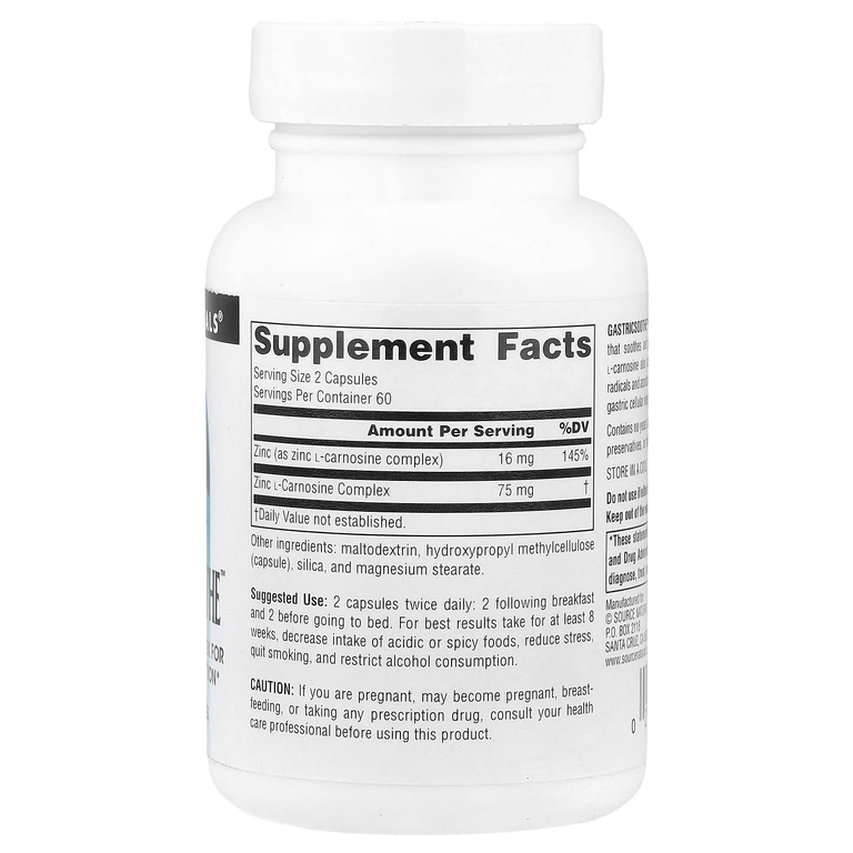 Source Naturals, Комплекс с цинком и L-карнозином для защиты слизистой оболочки желудка, 120 капсул