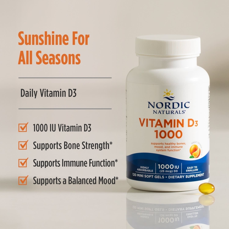 Nordic Naturals, Витамин D3 1000, апельсин, 25 мкг (1000 МЕ), 120 мягких таблеток