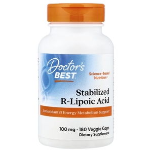 Doctor's Best, стабилизированная R-липоевая кислота, 100 мг, 180 растительных капсул