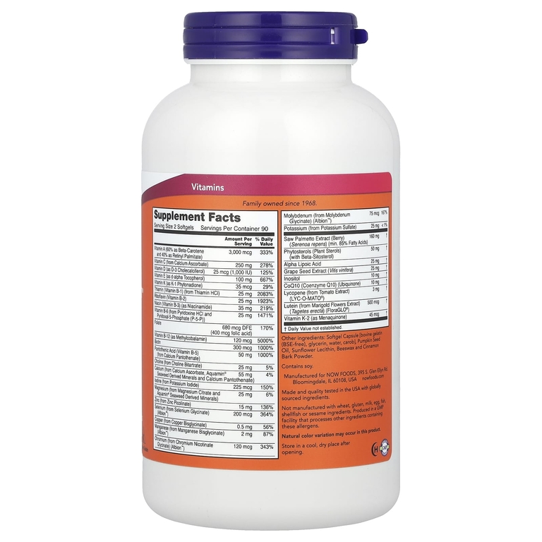 NOW Foods, мультивитамины для мужчин АДАМ, 180 желатиновых капсул
