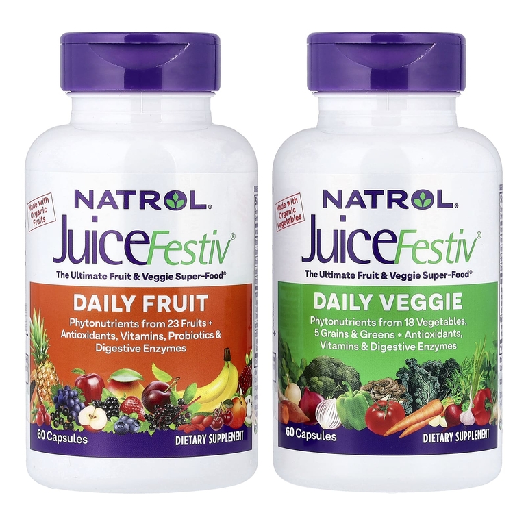 Natrol, органические фрукты и овощи, 2 флакона, по 60 капсул