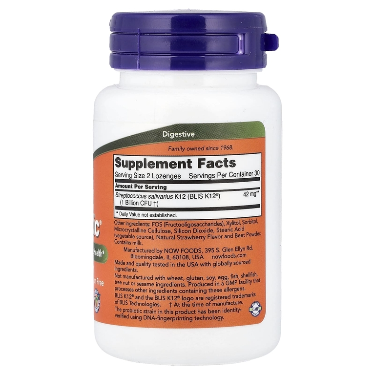 NOW Foods, пробиотик для поддержки здоровья ушей, носа и горла, 60 пастилок