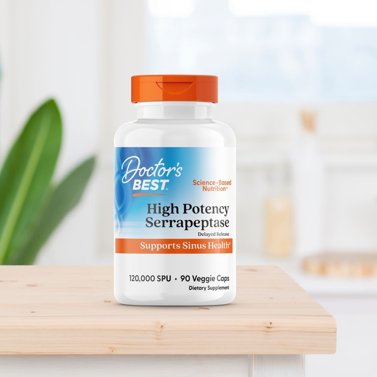 Doctor's Best, высокоэффективная серрапептаза, 90 растительных капсул