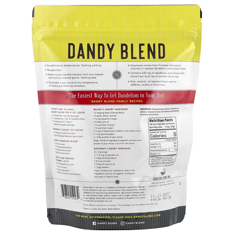 Dandy Blend, растворимый травяной напиток с одуванчиком, без кофеина, 200 г (7,05 унции)