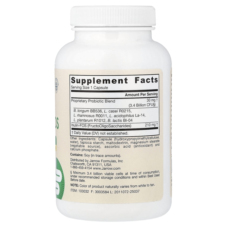 Jarrow Formulas, веганские Пробиотики + пребиотики + ФОС, 300 растительных капсул
