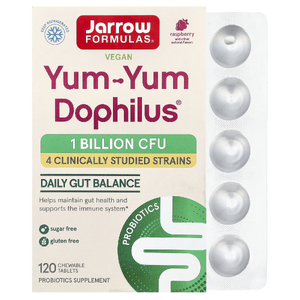 Jarrow Formulas, 4 штамма пробиотиков, без сахара, с натуральным ароматизатором со вкусом малины, 120 жевательных таблеток