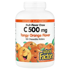 Natural Factors, Жевательная таблетка с фруктовым вкусом витамина C, пикантный апельсин, 180 жевательных вафель