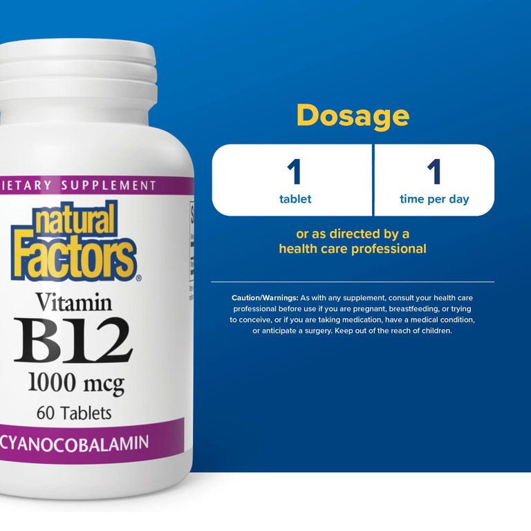Natural Factors, витамин B12, 1000 мкг, 60 таблеток