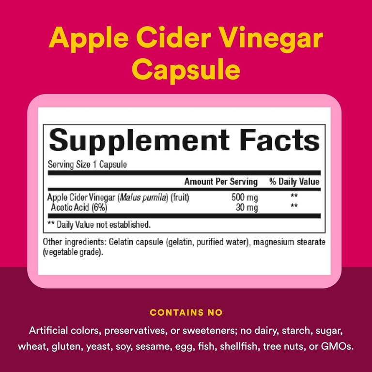 Natural Factors, ферментированный яблочный уксус, 500 мг, 180 капсул, которые легко глотать