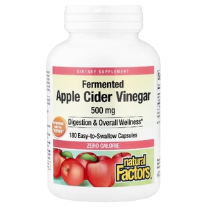 Natural Factors, ферментированный яблочный уксус, 180 капсул, которые легко глотать