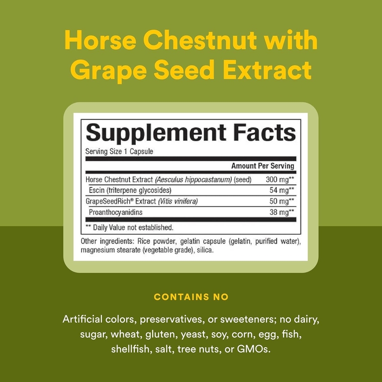 Natural Factors, конский каштан с виноградными косточками GrapeSeedRich®, 350 мг, 60 капсул