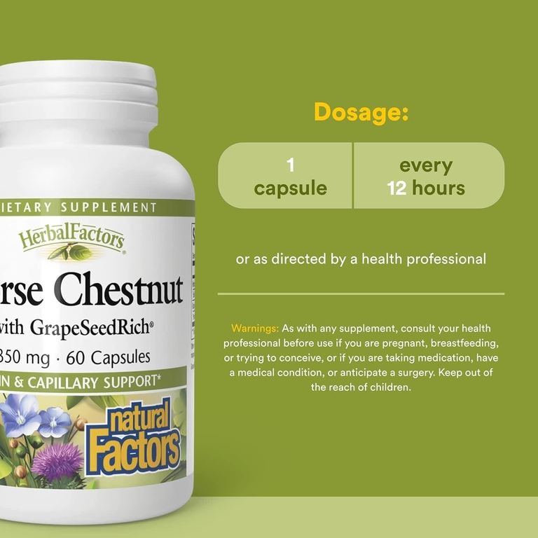 Natural Factors, конский каштан с виноградными косточками GrapeSeedRich®, 350 мг, 60 капсул