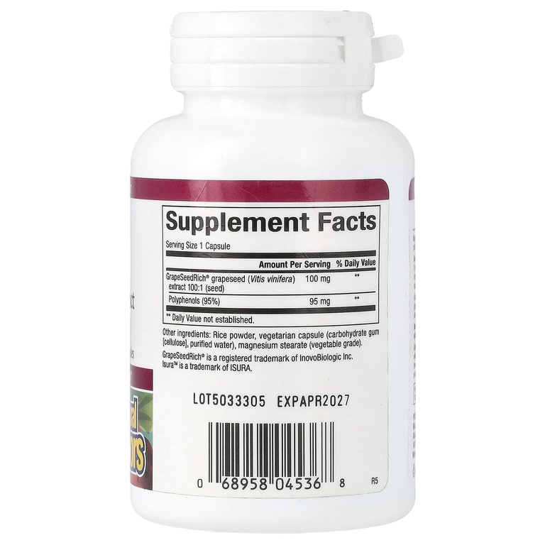 Natural Factors, экстракт виноградных косточек GrapeSeedRich®, 100 мг, 90 вегетарианских капсул