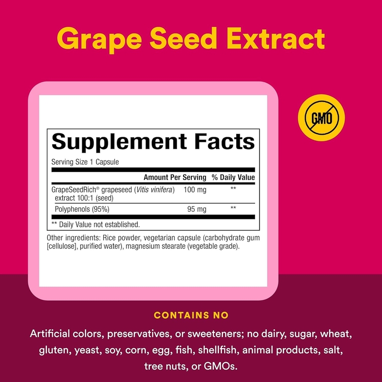 Natural Factors, экстракт виноградных косточек GrapeSeedRich®, 100 мг, 90 вегетарианских капсул
