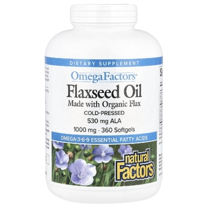 Natural Factors, льняное масло, 1000 мг, 360 желатиновых капсул