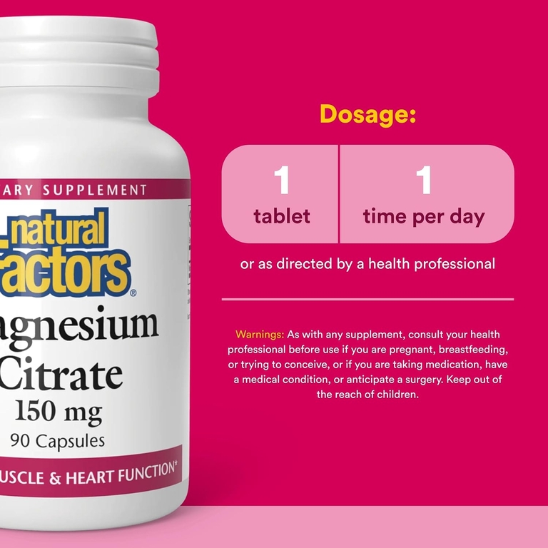 Natural Factors, цитрат магния, 90 капсул (150 мг в 1 капсуле)