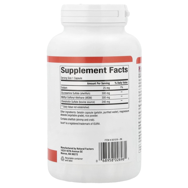 Natural Factors, Формула для суставов с МСМ, глюкозамином и хондроитинсульфатом, 180 капсул