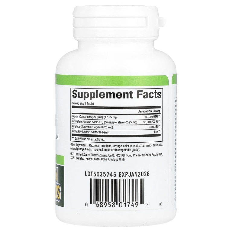 Natural Factors, ферменты папайи с амилазой и бромелаином, 120 жевательных таблеток