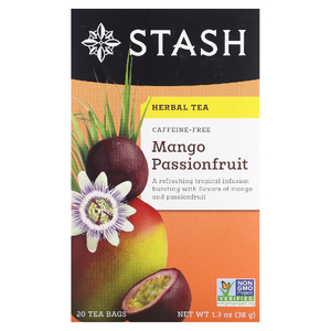 Stash Tea, растительный чай, манго и маракуйя, без кофеина, 20 чайных пакетиков, 38 г (1,3 унции)