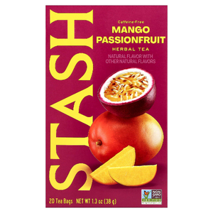 Stash Tea, растительный чай, манго и маракуйя, без кофеина, 20 чайных пакетиков, 38 г (1,3 унции)