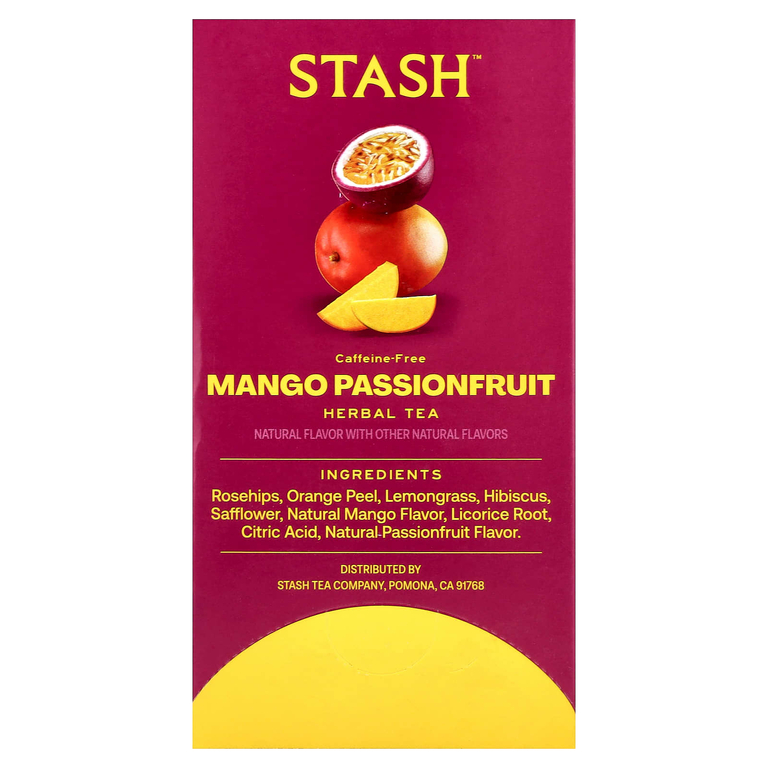 Stash Tea, растительный чай, манго и маракуйя, без кофеина, 20 чайных пакетиков, 38 г (1,3 унции)