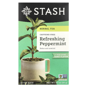 Stash Tea, растительный чай, освежающая перечная мята, без кофеина, 20 чайных пакетиков, 20 г (0,7 унции)