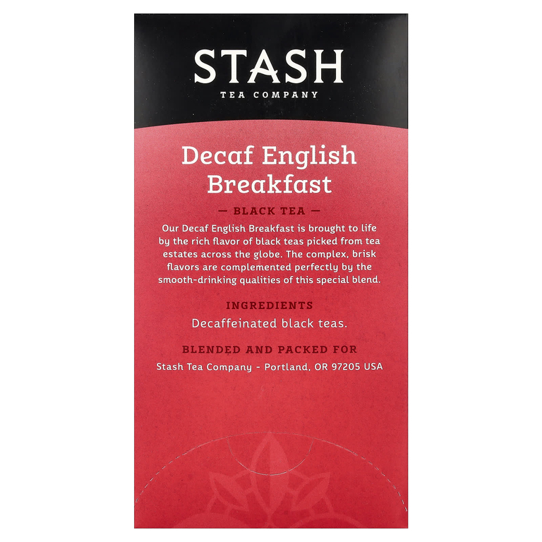 Stash Tea, Черный чай, без кофеина, английский завтрак, 18 чайных пакетиков, 36 г (1,2 унции)