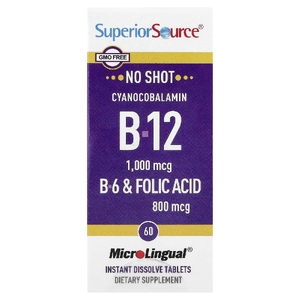 Superior Source, цианокобаламин B12, B6 и фолиевая кислота, 60 быстрорастворимых таблеток