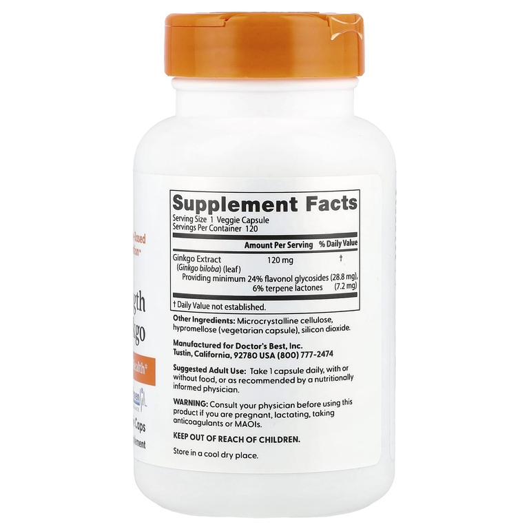 Doctor's Best, гинкго, 120 мг, 120 вегетарианских капсул